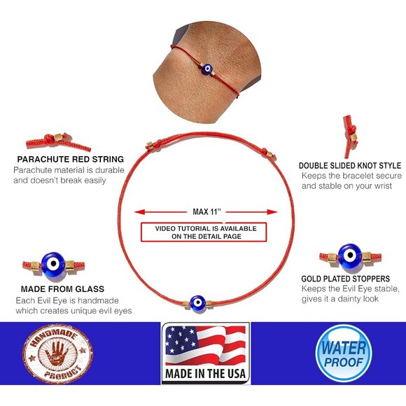 Vibrant Evil Eye Bracelet - Handmade Adjustable Cord with Bracelets for All Ages - Picture 2 of 5